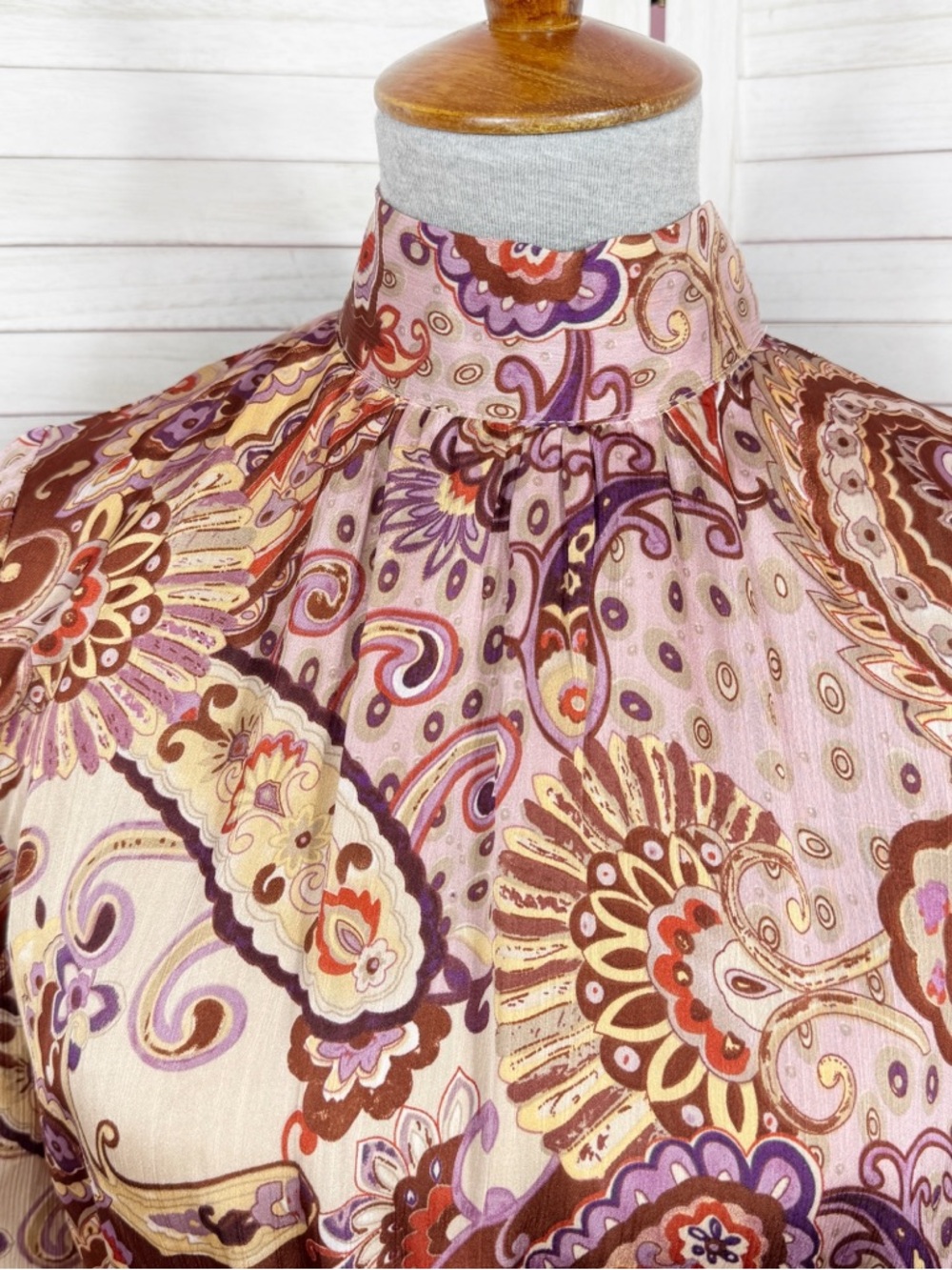 Fate Paisley Boho Print Satin High Neck Mini Dress Medium Long Sleeve Festival - Picture 5 of 13